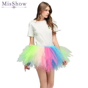 

2019 Tulle Skirts Womens Elastic Stretchy Costumes Tulle Teen Layers Summer Womens Rainbow Adult Tutu Skirt Pleated Mini Skirts