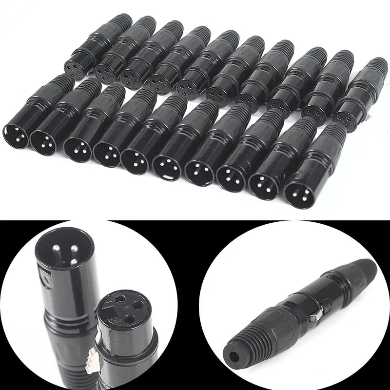 

10pairs/set Mini XLR 3Pin Audio Cable Connector Male+Female MIC Snake Plug Audio Microphone Cable Connector