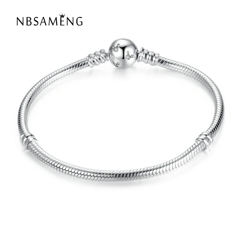 

2017 Authentic 100% 925 Sterling Silver Original Moments Cartoon Mouse Snake Chain Bracelet Fit Women Pan Bangle DIY Jewelry