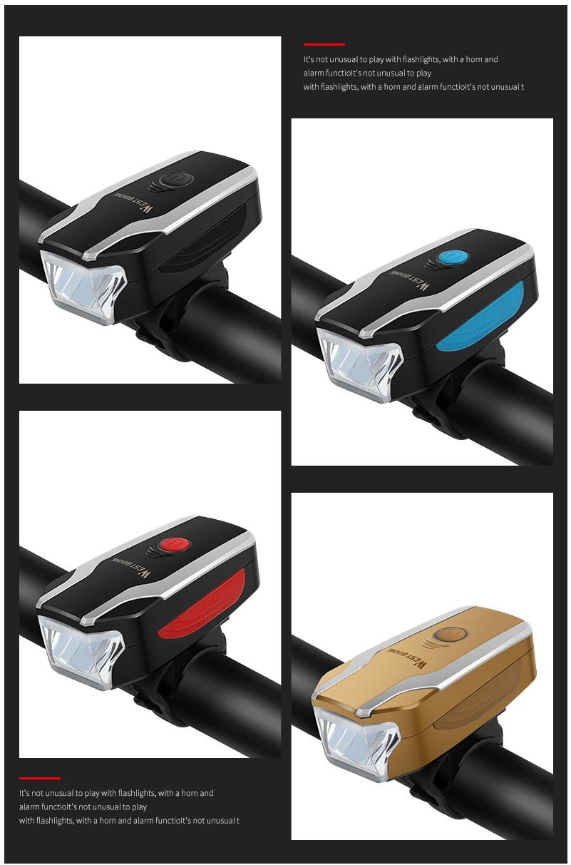 Flash Deal WEST BIKING Bike Light 350 lumens USB Charging Waterproof Alarm Horn Headlight 120db Cycling Bicycle Handlebar Lamp 1200mAh 17