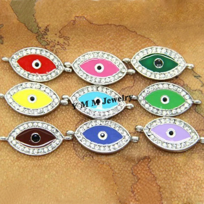 

Wholesale 50pcs Eye Shape Crystal Connectors Mix Color Charms Bracelet Connector Free Shipping