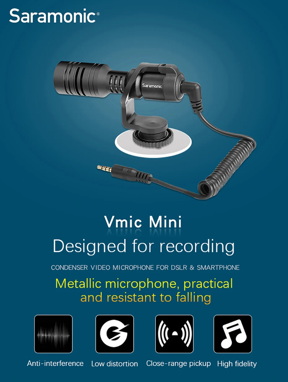 Saramonic Vmic Мини конденсаторный микрофон с TRS& TRRS кабель Vlog видео Запись микрофон для iPhone Android смартфонов ПК планшет