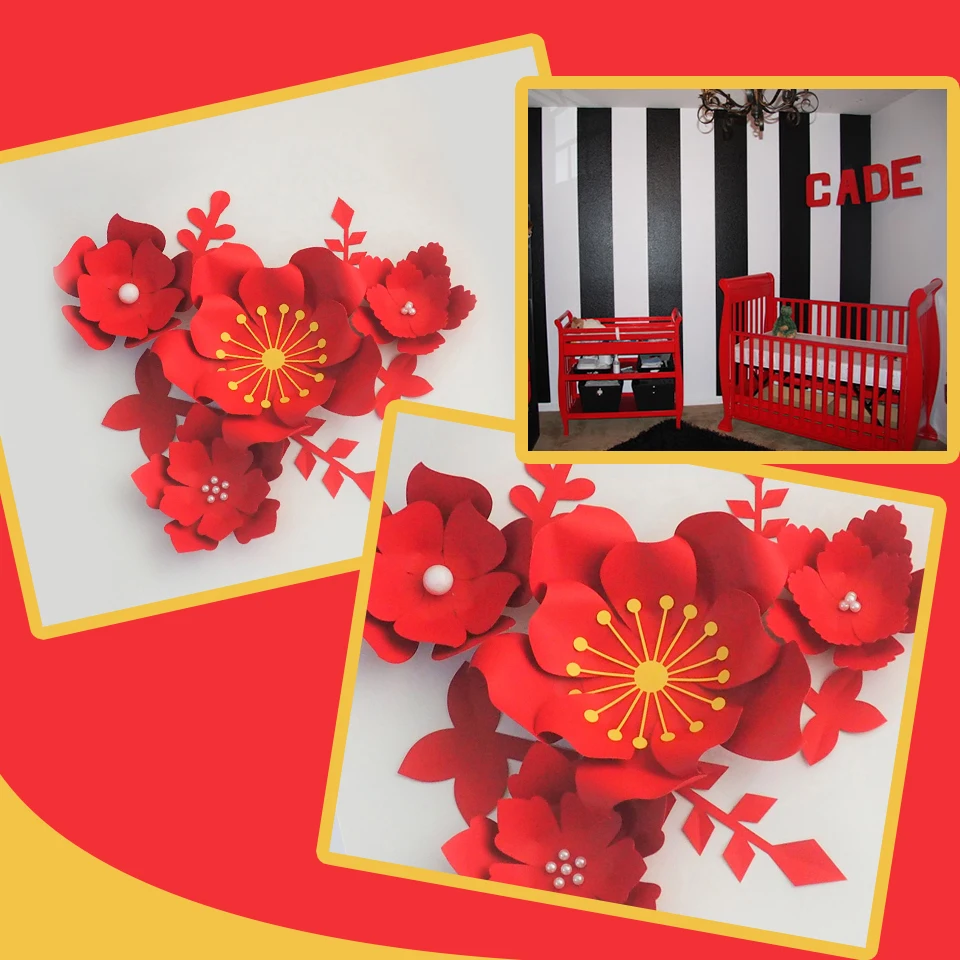 Ручной работы красный легко сделать DIY Бумага цветы красный набор листьев для детской декор для стены Baby Shower обувь девочек комнаты фон