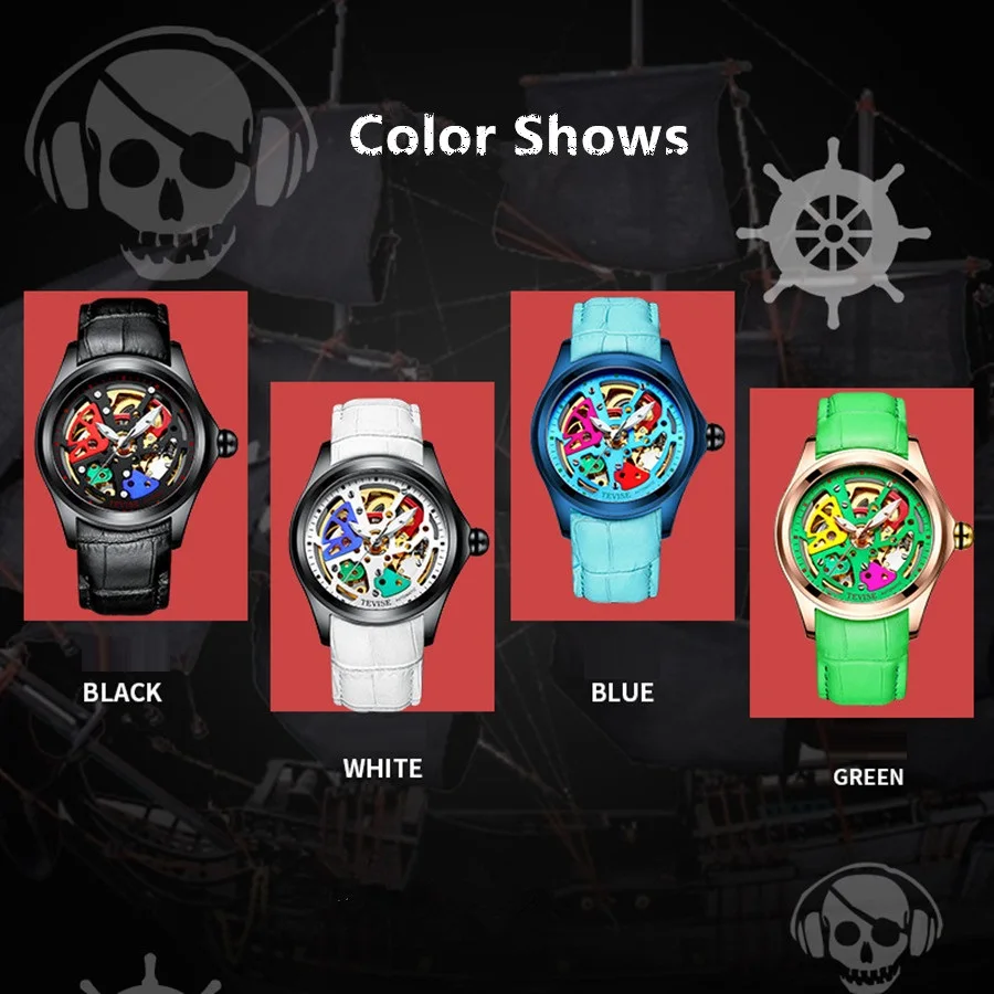 TEVISE ساعات رجالي الأعلى العلامة التجارية الفاخرة التلقائي ووتش الرجال ساعات آلية للماء مضيئة الجلود Wriswatch للرجال ساعة