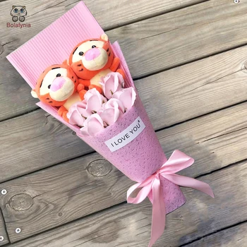

BOLAFYNIA Tiger Plush Toys Soft Stuffed Toy soap flower Plush bouquet For Valentine's Day Christmas Gifts
