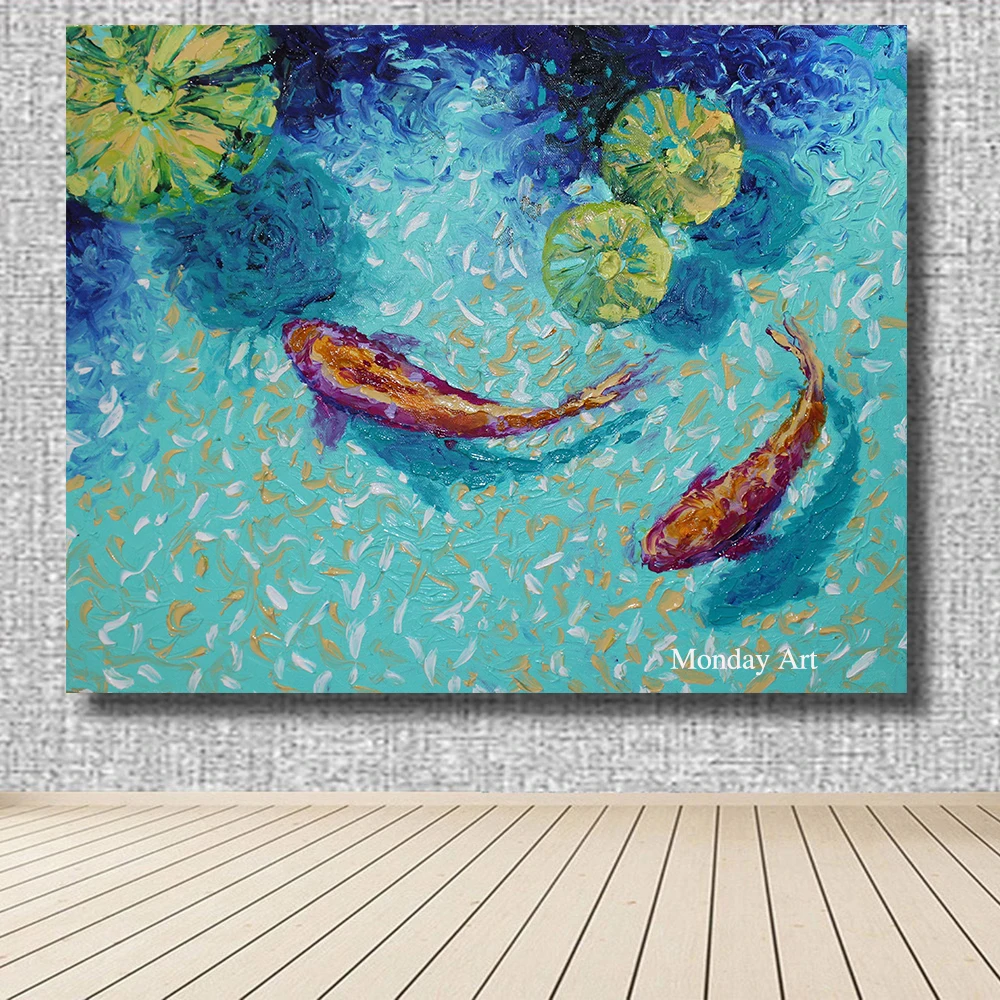 Artista Dipinto A Mano Koi Carpa Pittura A Olio Su Tela Carpe Di Pesce Cinese Pittura A Olio Pesci Fatti A Mano Pittura A Olio Per Soggiorno