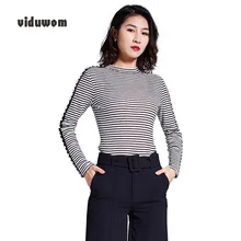 Новинка лето весна женская футболка с длинным рукавом полосатая Повседневная футболка девушка Бисером Модные топы Женская одежда