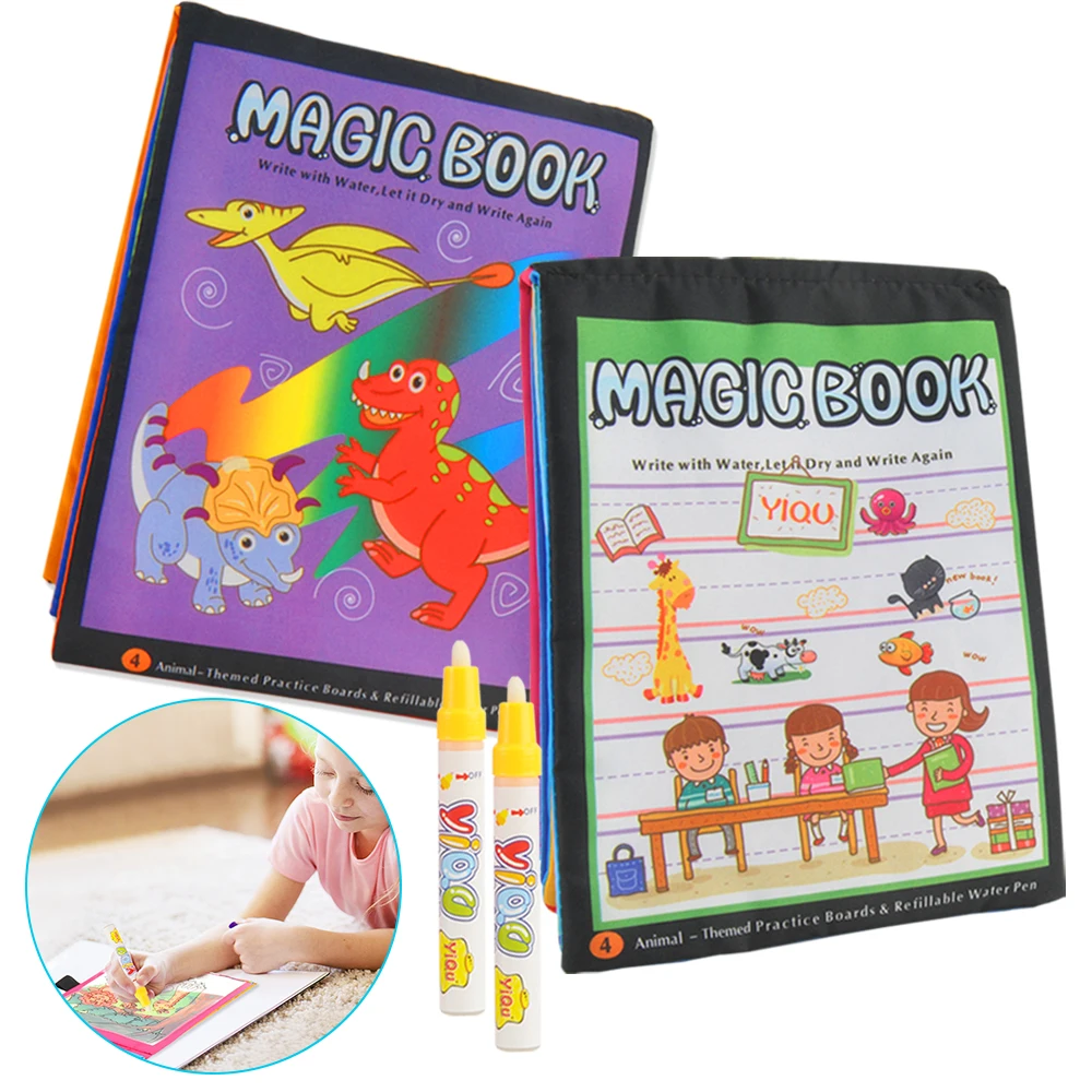

Reusable Magic Water Drawing Book Sets Classic Animals Dinosaur Coloring Book Doodle Pen Painting Board Playset Baby Toddler Toy