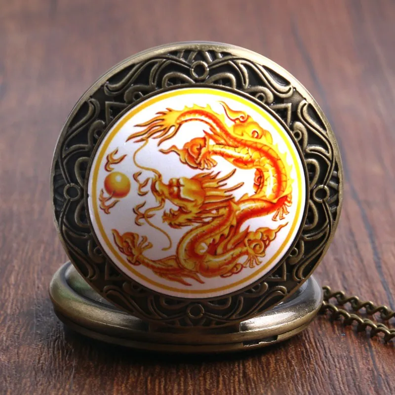 Золотой Китайский дракон Fly Дизайн карманные часы Цепочки и ожерелья мальчик Для мужчин мужской подарок Рождество P1403