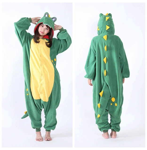 Adult Women Men 2018 Costume Cartoon Green Crocodile Onesies Cosplay