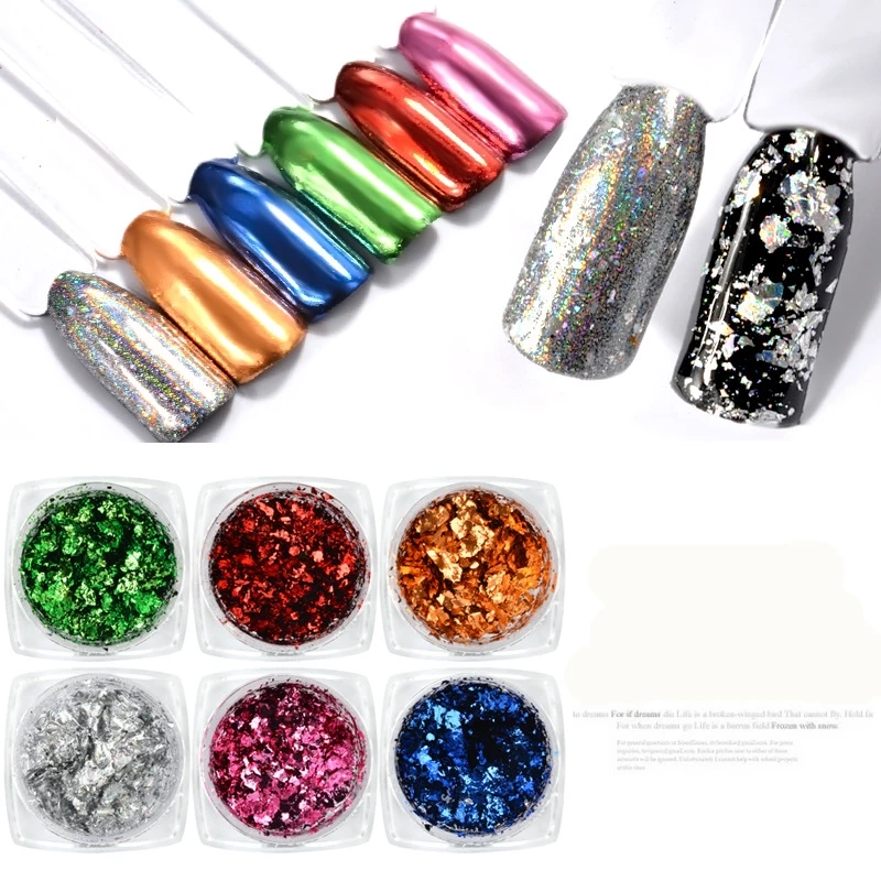 

1BOX DIY Irregular Pigment Nail Flakes Sequins Powder Magic Mirror Glitters Gold Silver Red Colors Nail Decoration