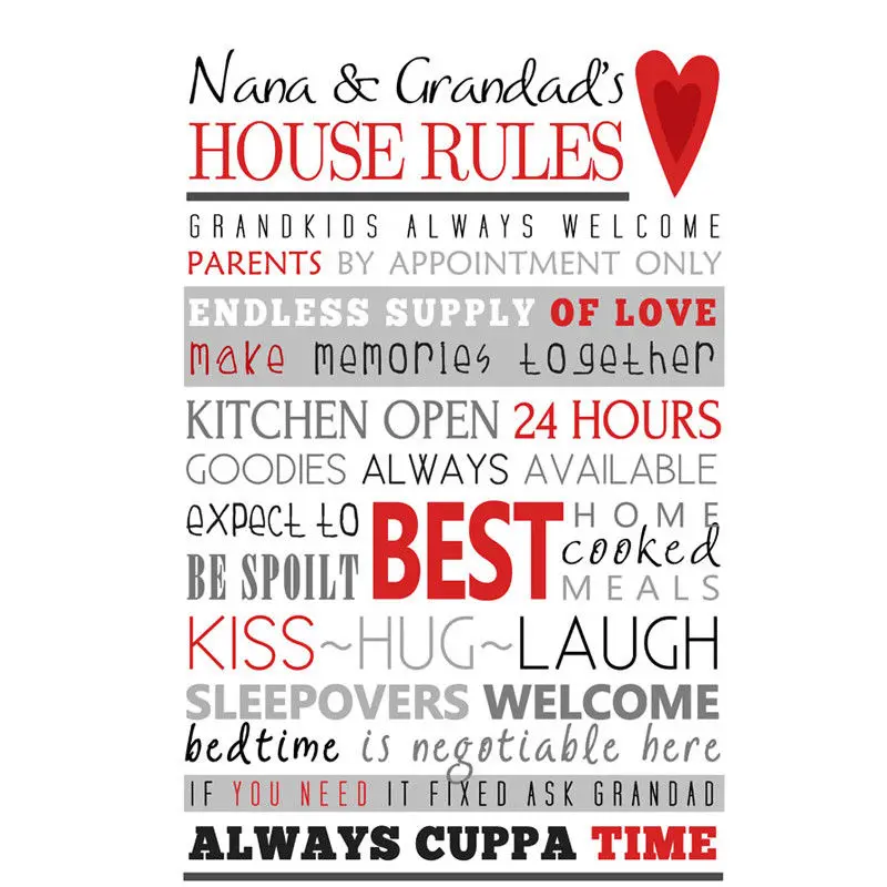 

1498B Grandparents House Rules Decorative-Wall Sticker Silk Poster Light Canvas Decoration