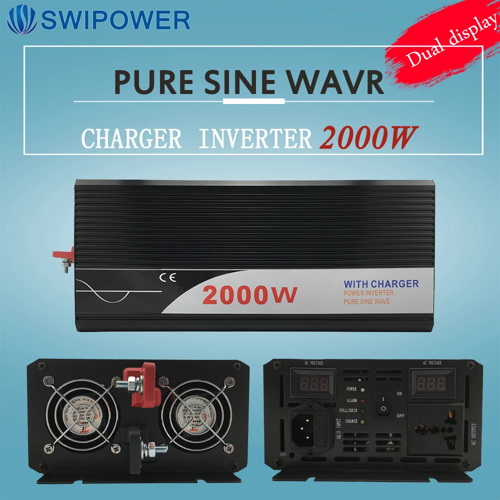 Ups inverter 2000W reine sinus-wechselrichter mit ladegerät 12V 24V 48v DC  zu AC 220V 230V 240v solar power inverter - AliExpress