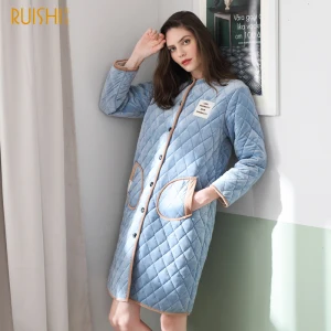 J& Q зимний халат женский бархатный хлопковый мягкий женский халат хорошего качества брендовый банный халат размера плюс толстый женский халат для сна - Цвет: 72810 blue