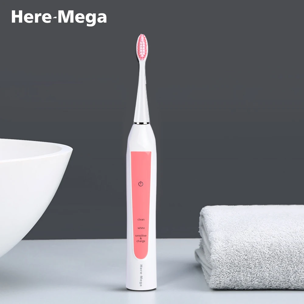 HERE-MEGA звуковая электрическая зубная щетка для взрослых чистящие зубы водонепроницаемые с умным переключением зубная щетка три щетки головки USB 601