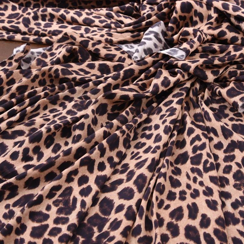 

140CM Wide 19MM Leopard Print 90% Silk 10% Lycra Stretch Silk Fabric for Dress Cheongsam Pant Shirt H283