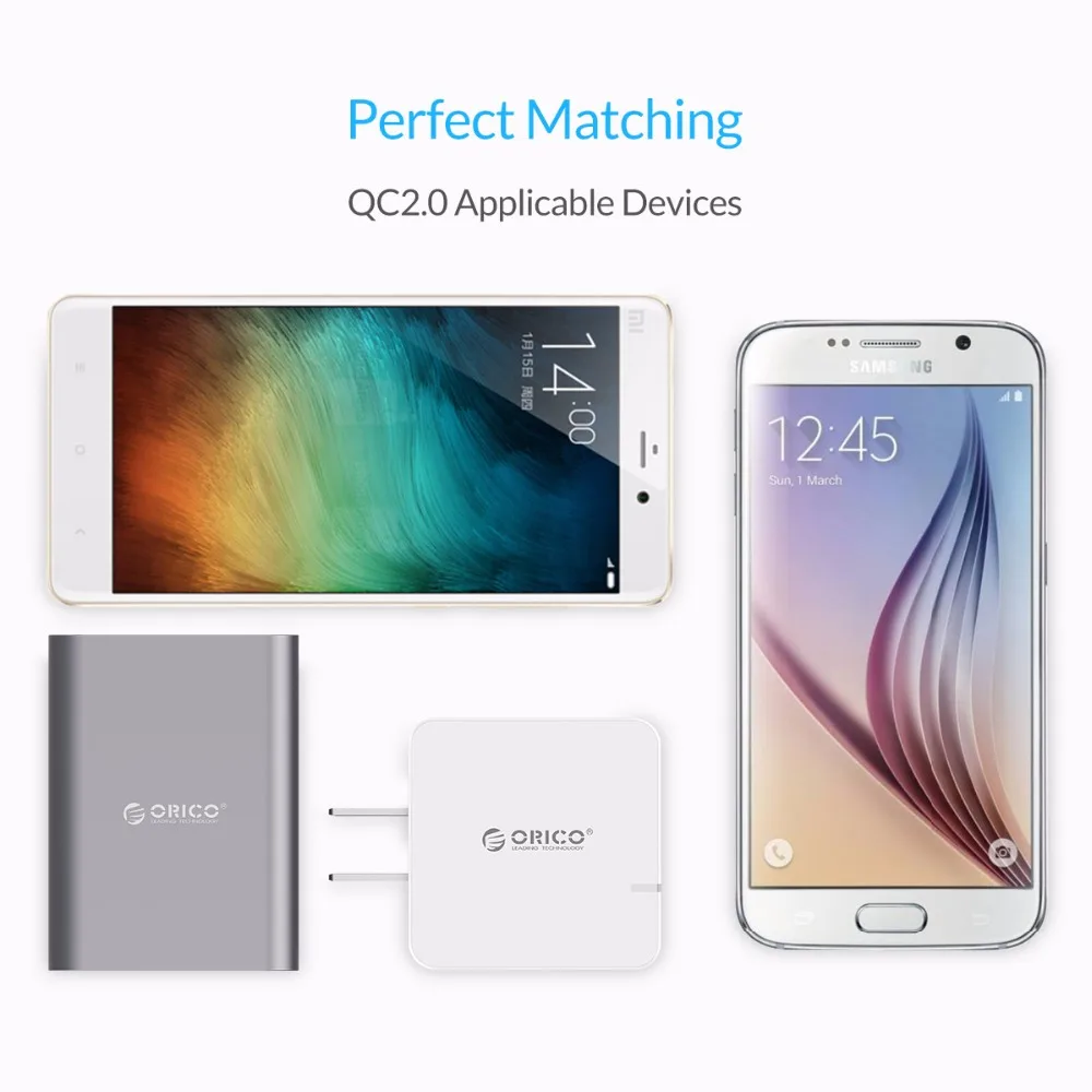 ORICO QCW-1U Quick Charge 2,0 быстрое USB ЗУ для мобильного телефона для samsung S5 S6 LG с 80 см Micro USB кабелем