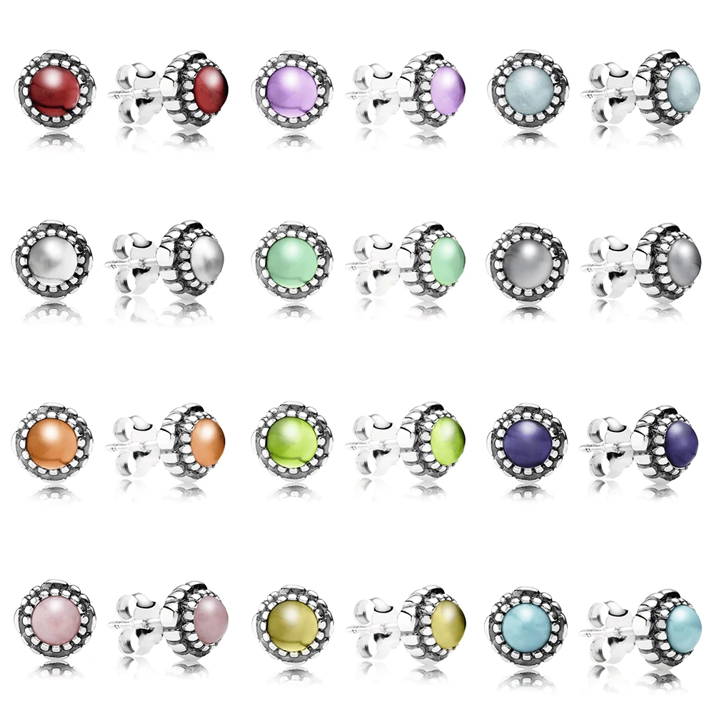 

Genuine S925 Silver Twelve Months of Birthstone Stud Earrings for women 925 sterling silver brincos earings fashion jewely