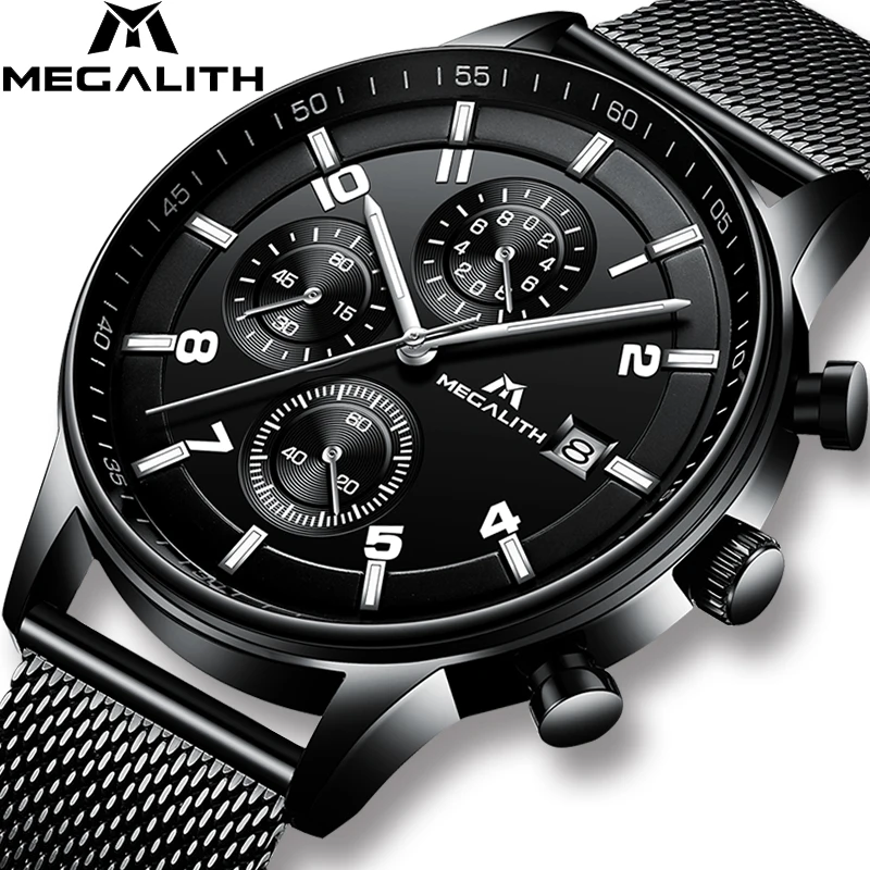 

MEGALITH Man Watch 2018 Fashion Sports Chronograph Watches Man Clock Waterproof Date Quartz Wristwatch For Men Relogio Masculino