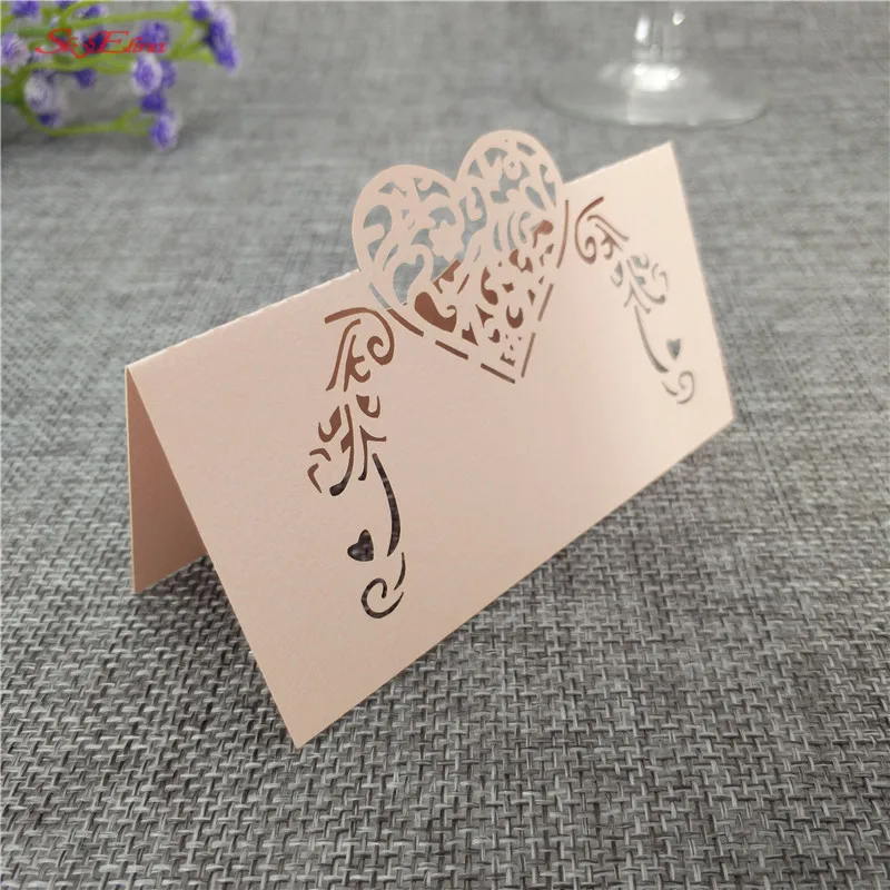 50pcs Heart Shape Laser Cut Wine Guest Party Table Name Place Cards Wedding Invitations Table Name Card Party Decoration 6z (57)