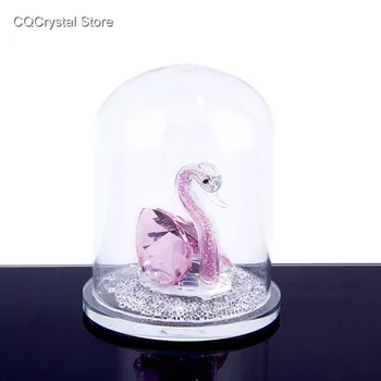 

Crystal Pink Swan Animal Figurines Ornament With Glass Bell Paperweight Home & Wedding Decor Christmas Gift Souvenir Present