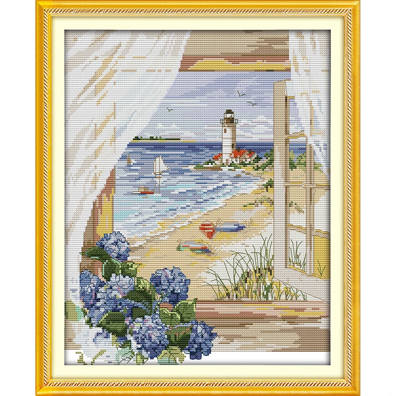 

Everlasting love Christmas Sea view outside the window Ecological cotton Cross Stitch 11CT and 14CT Printed New store sales