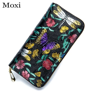 

New Women Wallet Genuine Leather Long Money Bag Fashion Zipper Clutch Phone Bag Large Capacity European Design Card Holder Lady