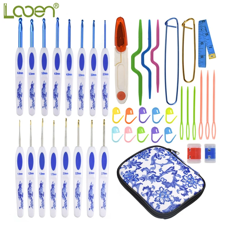 

Looen 16pcs Ergonomic Crochet Hooks Set 1.0-6.0mm Crochet Needles With Bag Sweater Weave Knitting Hook Needles Set with Scissors