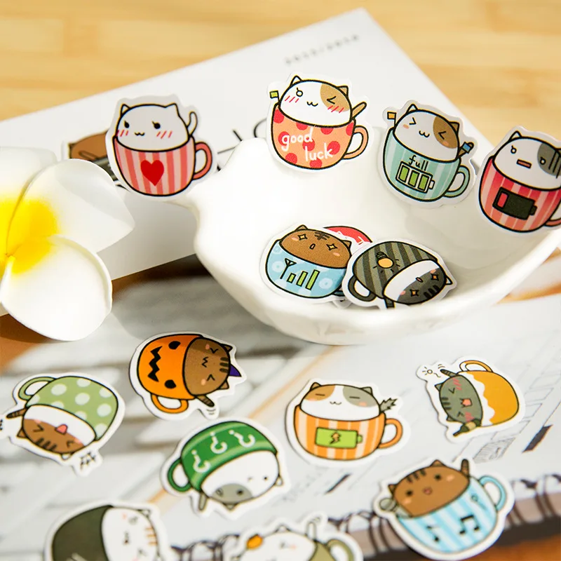 

DIY Cute Kawaii Cartoon Cat Crafts Scrapbooking Stickers Plant Scrapbook Sticky Paper for Home Decoration Diary Free shipping