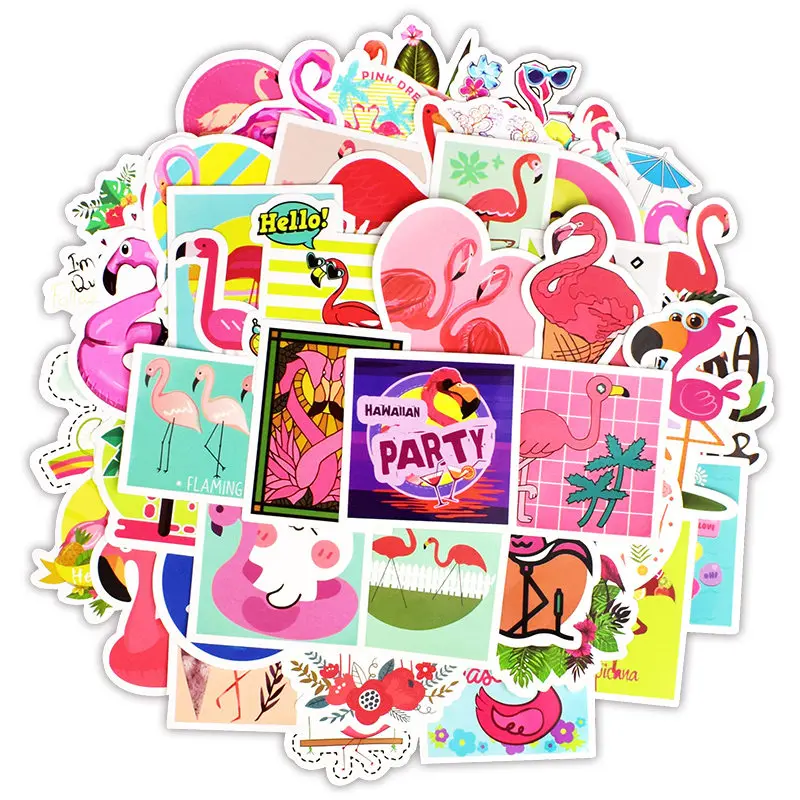 

50 PCS Flower Flamingo Sticker Animal Cute Cartoon Decals Stickers for Children to Laptop Suitcase Guitar Fridge Bicycle Car