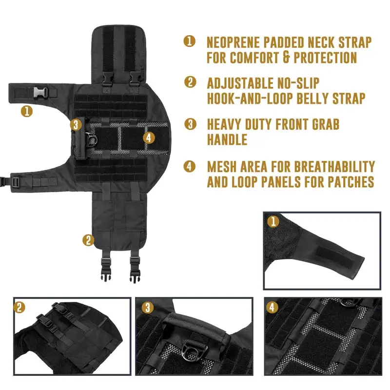 OneTigris, тактический жилет для собак, куртка для прогулок, походов, охоты, военный, MOLLE, тренировочный жилет для службы собаки
