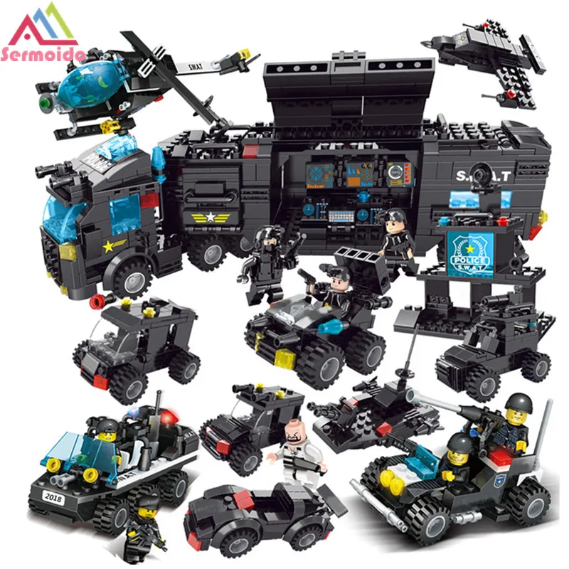 

sermoido 8 IN 1 677PCS Building Blocks SWAT Team Army Police Compatible Legoings SWAT City Police Gift Toys for Children