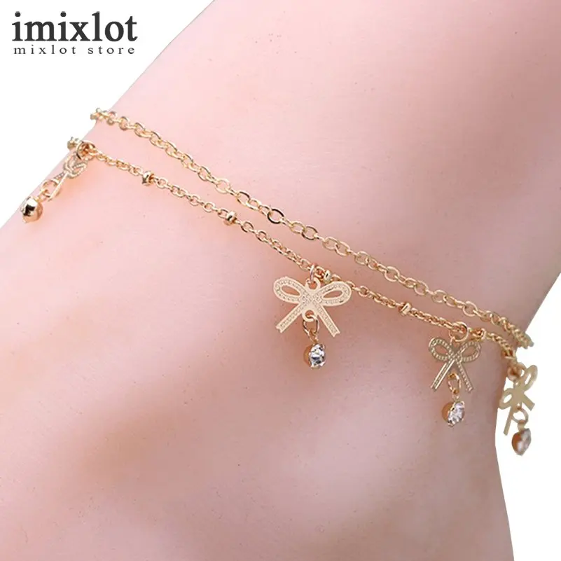 Imixlot Sexy Sandalias Beach Rhinestone Bowknot Anklet India Barefoot