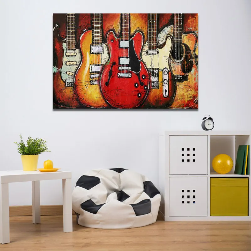 5 Pieces HD Abstract Colorful Guitar Canvas Prints Poster 4 Panels Wall