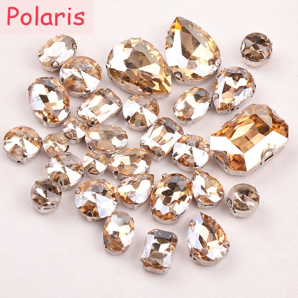 Polaris 50pcs/bag High Quality Mixed Shape Champagne Glass Sew on Claw Rhinestones Diy Clothing Accessories | Дом и сад