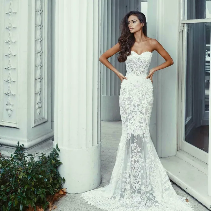 

2019 Spring New White Lace Dress Floor-Length Sexy Sleeveless Tube Top Lace Dresses Long Party Night Dress