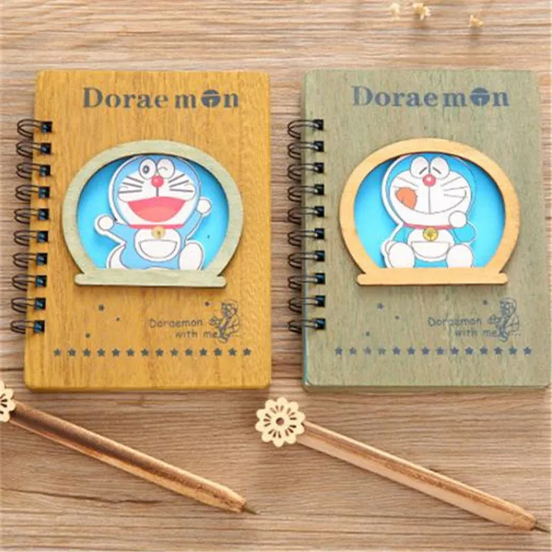 

Doraemon Wooden Notebook Set Anime Ballpoint Note Book With Pen Notebook Set Diary Day Journal Stationery School Supplies 18cm
