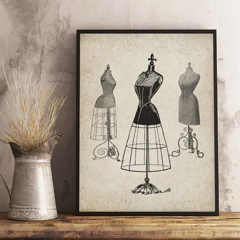 Dress Forms Couture Fashion Canvas Print Vintage Patent Poster Sewing Room Deco 