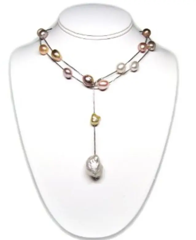 

long natural south seas white pink purple pearl silver necklace (9.13)