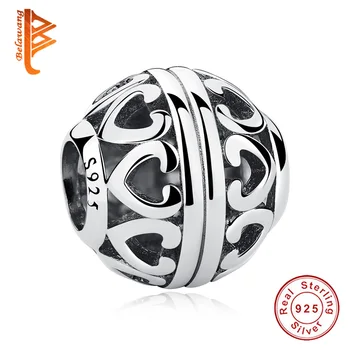 

BELAWANG Authentic Real 925 Sterling Silver Openwork Love Heart Charms Beads Fit Original Bracelets Christmas Jewelry