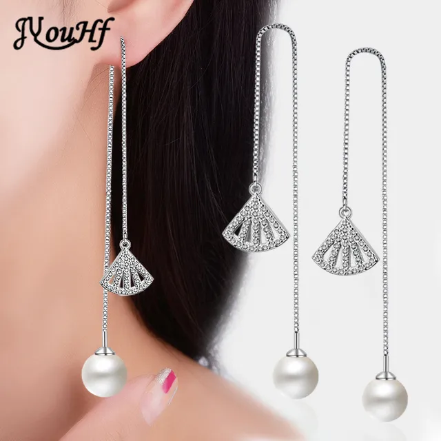 Jyouhf Fashion Simple Pearl Hanging Earrings Female Clic Long Jyouhf Fashion Simple Pearl Hanging Earrings Female Clic Long Tels Hollow Sector Fan Dangle Wedding