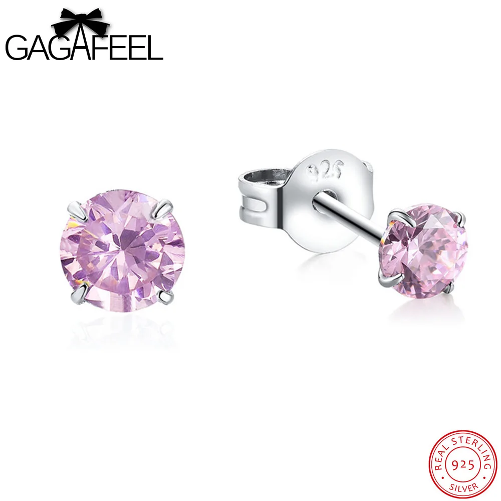 Женские серьги гвоздики из серебра 925 пробы с камнями 4/5/6/7 мм|925 sterling silver earrings|silver