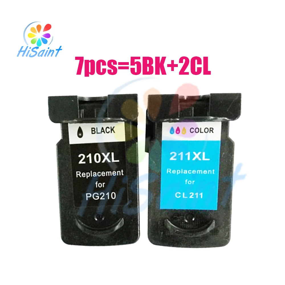 Promotion 5BK+2CL, Ink Cartridge With Chip for Canon PG 210XL CL 211XL PIXMA iP2702 MP240 MP250
