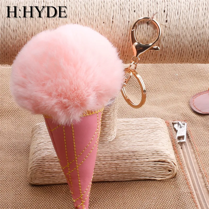 

H:HYDE Newest 17 Colors Pom Pom Ball Keychain pompom ice cream Fur key chain For Women porte clef Key ring llaveros chaveiros