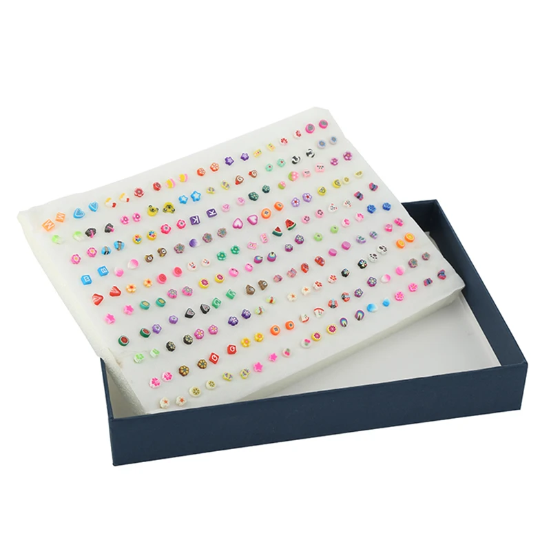 

Factory Wholesale Directly Small Mini Clay Slices Earring With Plastic Ear Stick Needle 100pairs Box Packing Children Jewelry