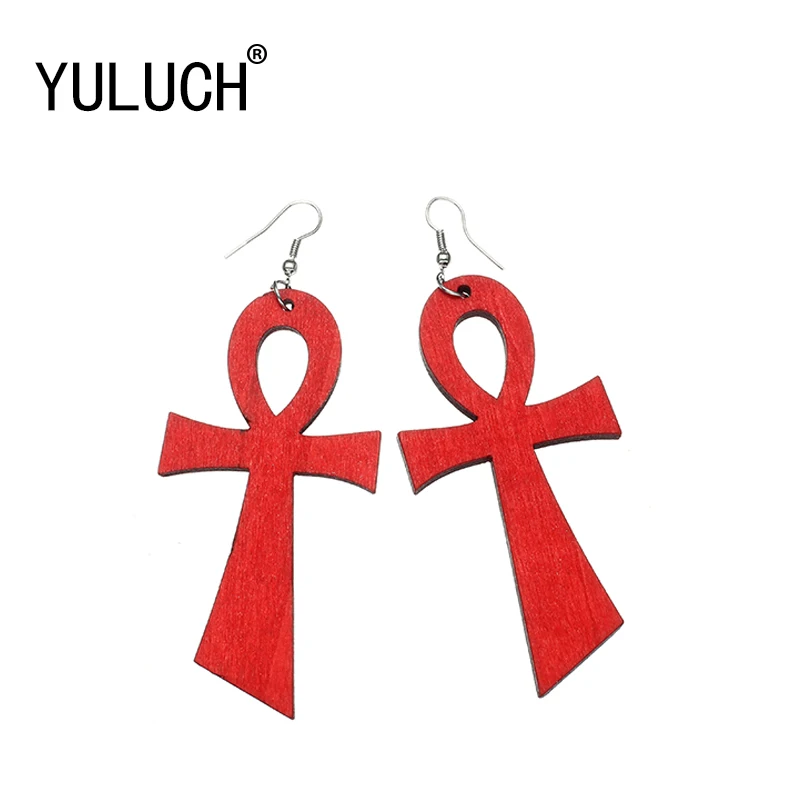 

YULUCH atural Cross Wood Pendant Earrings for Women 5 Colors Simple Jewelry for Girls Valentine's Day Present