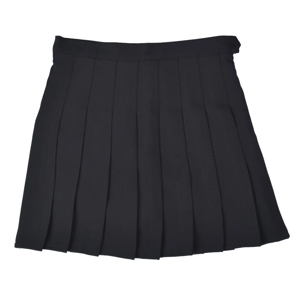 SJJH новые модные женские трапециевидные юбки с высокой талией, женские плиссированные юбки на молнии, летние теннисные мини-юбки, милые школьные юбки для девочек - Цвет: Черный