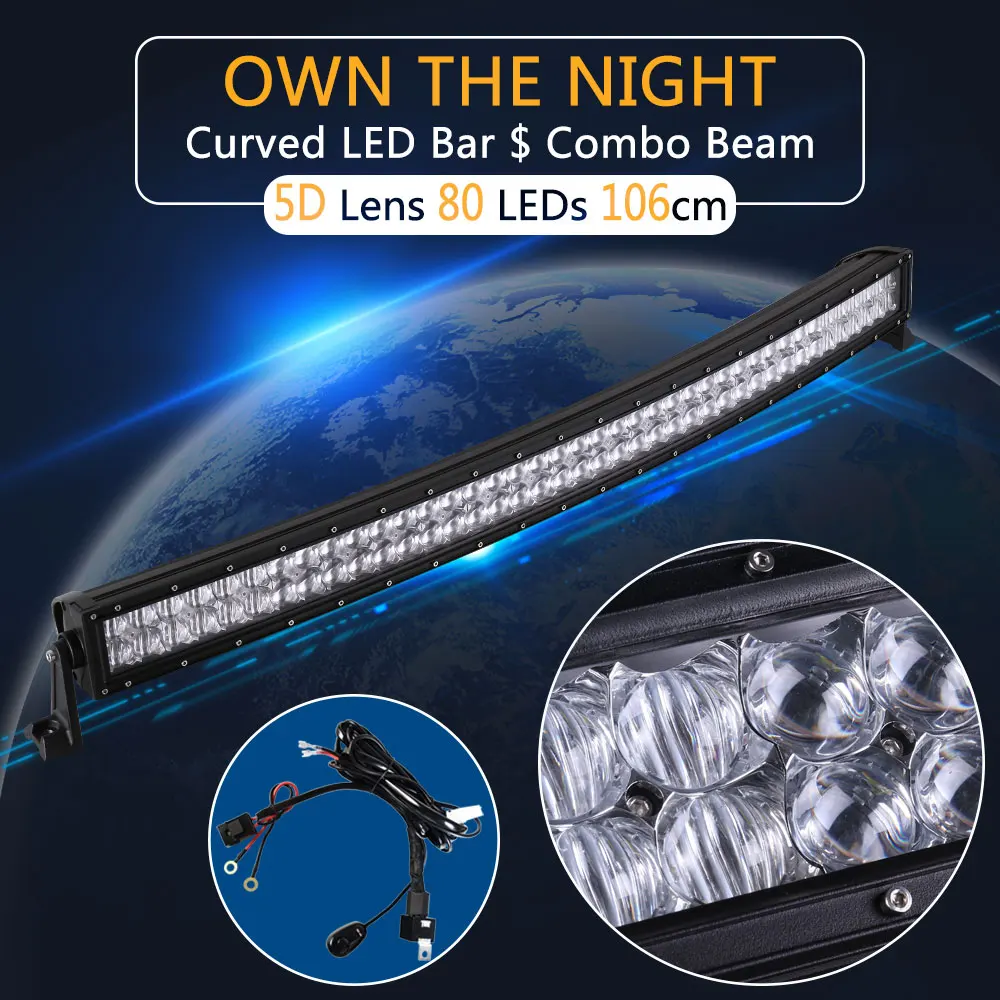

Real Power 5D 42 Inch Curved LED Light Bar with Wire Kit 12V 24V Combo Beam for Offroad Boat Car Truck ATV SUV 4WD 4x4 Work Lamp