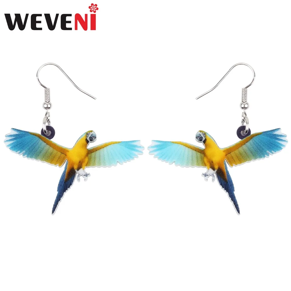 

WEVENI Acrylic Flying Blue-and-Yellow Macaw Bird Earrings New Long Dangle Drop Fashion Tropic Animal Jewelry For Women Girls Hot
