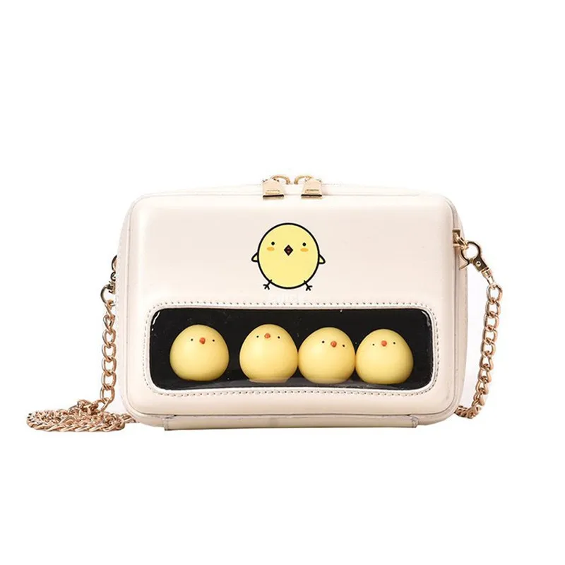 

Summer new fashion transparent cartoon cute pig chick doll small messenger shoulder bag funny girl cute funny chain handbag